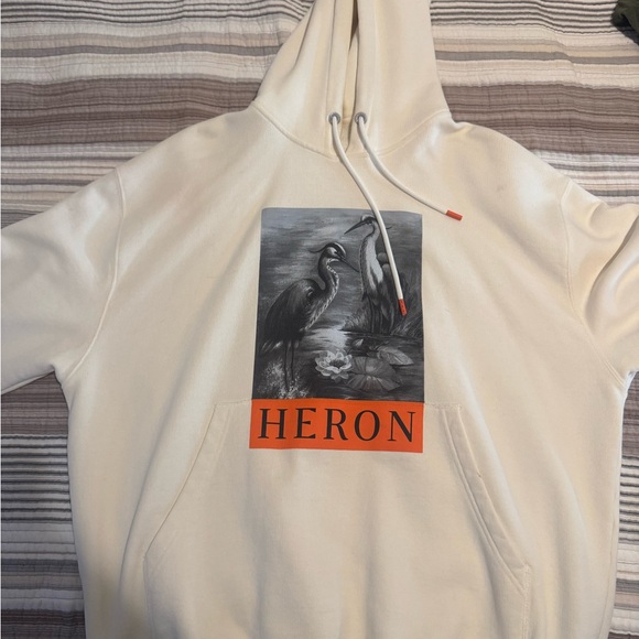 Heron Preston Cream Hoodie with Orange Label - Picture 1 of 3